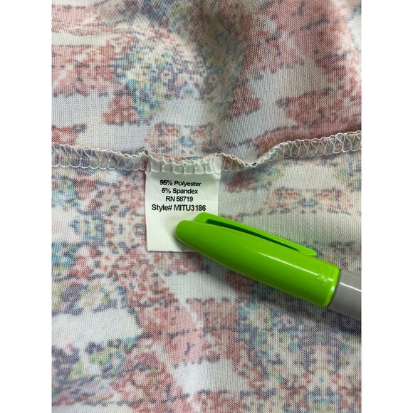 Notations Womens Top Large Multicolor Geometric V-Neck Coral Trim Grannycore - Picture 4 of 8